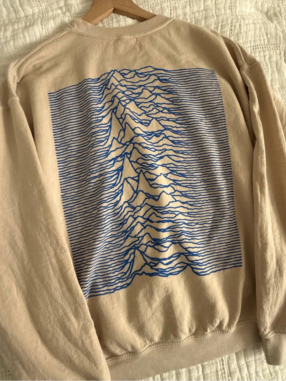 Urban Outfitters Beige Crewneck Sweatshirt with Blue Wave Graphic